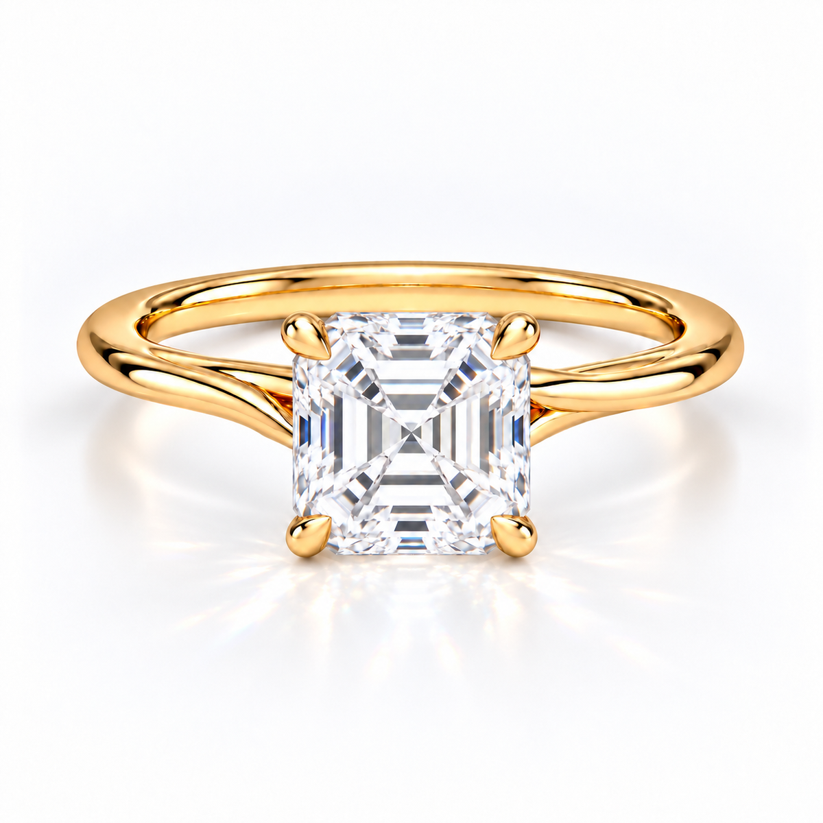 Linda - Asscher Solitär Cathedral hidden halo Verlobungsring aus 14k und 18k Gelbgold mit einem funkelnden, Laborgezüchteten Diamanten - handgefertigt & nachhaltig - von Labgrownlove 