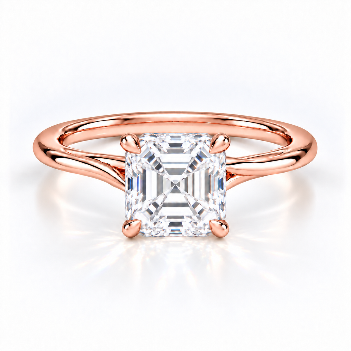 Linda - Asscher Solitär Cathedral hidden halo Verlobungsring aus 14k und 18k Roségold mit einem funkelnden, Laborgezüchteten Diamanten - handgefertigt & nachhaltig - von Labgrownlove 