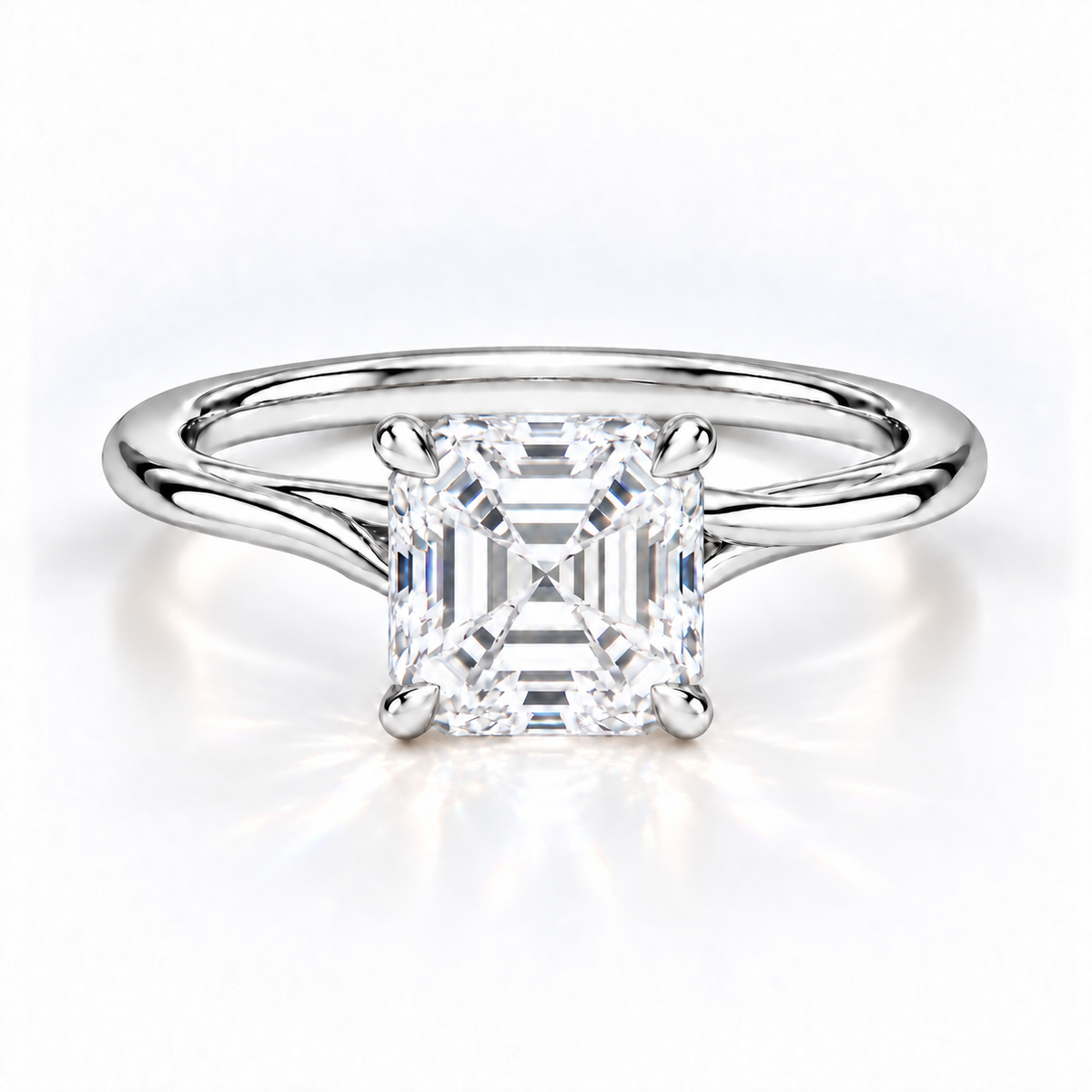 Linda - Asscher Solitär Cathedral hidden halo Verlobungsring aus 14k und 18k Weißgold mit einem funkelnden, Laborgezüchteten Diamanten - handgefertigt & nachhaltig - von Labgrownlove 