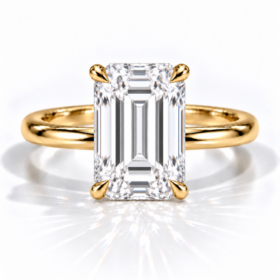 Emerald Solitär-Verlobungsring aus Gelbgold mit Labordiamant