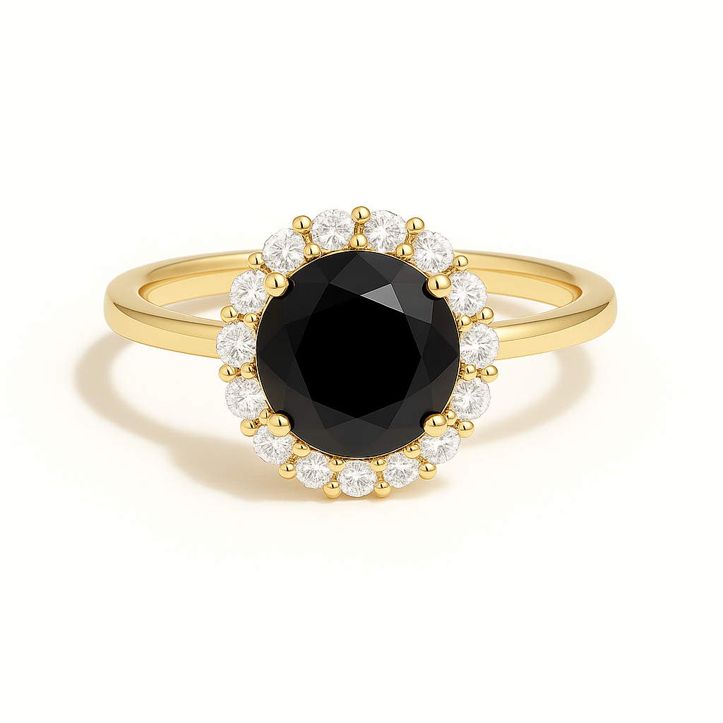 Cassy - Rund Halo Solitär Laborgezüchteter schwarzer Diamant