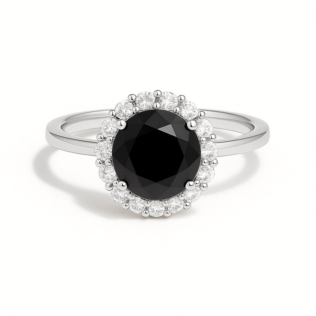 Cassy - Rund Halo Solitär Laborgezüchteter schwarzer Diamant