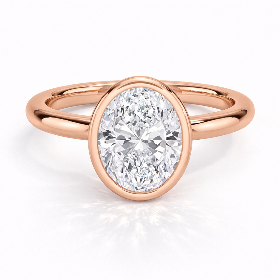 Ovaler Bezel-Verlobungsring aus Roségold mit Labordiamant