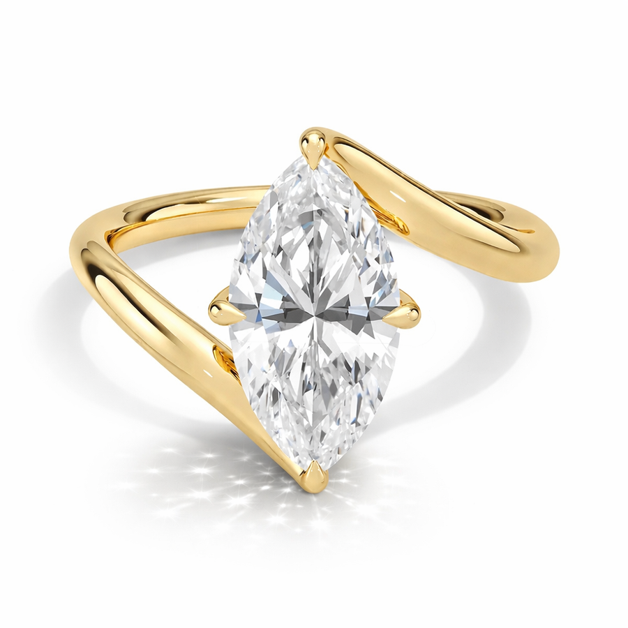 Marquise Solitär-Verlobungsring aus Gelbgold mit Labordiamant