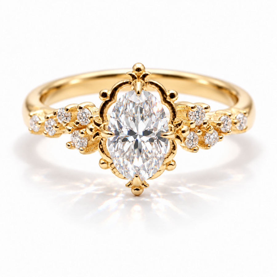 Rosi - Oval Cluster Vintage Laborgezüchteter Diamant Verlobungsring