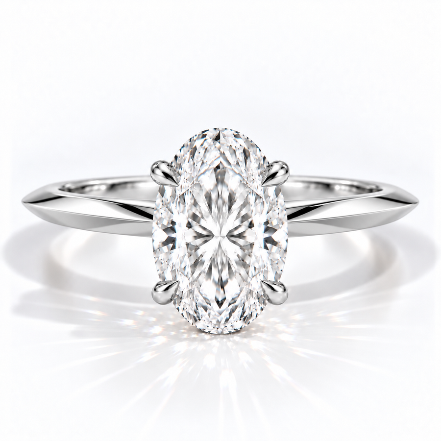 Pamela– Oval Knife Edge Klassischer Solitär-Verlobungsring | Labordiamant