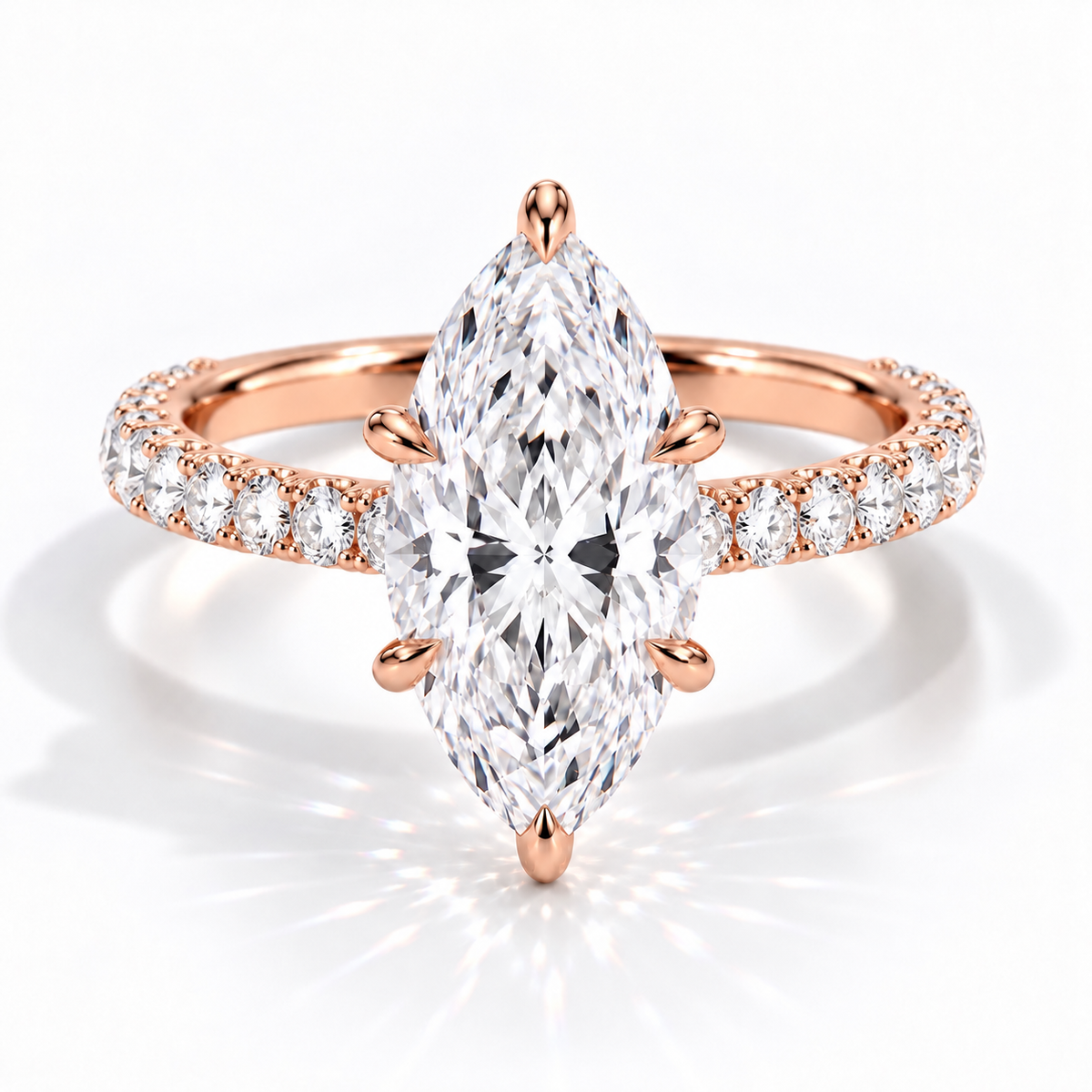 Marquise Verlobungsring aus 14 Karat Roségold mit Labordiamant