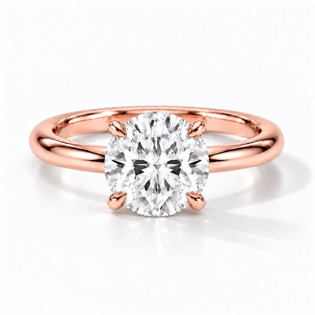 Runder Verlobungsring aus Roségold mit Labordiamant und flacher Fassung