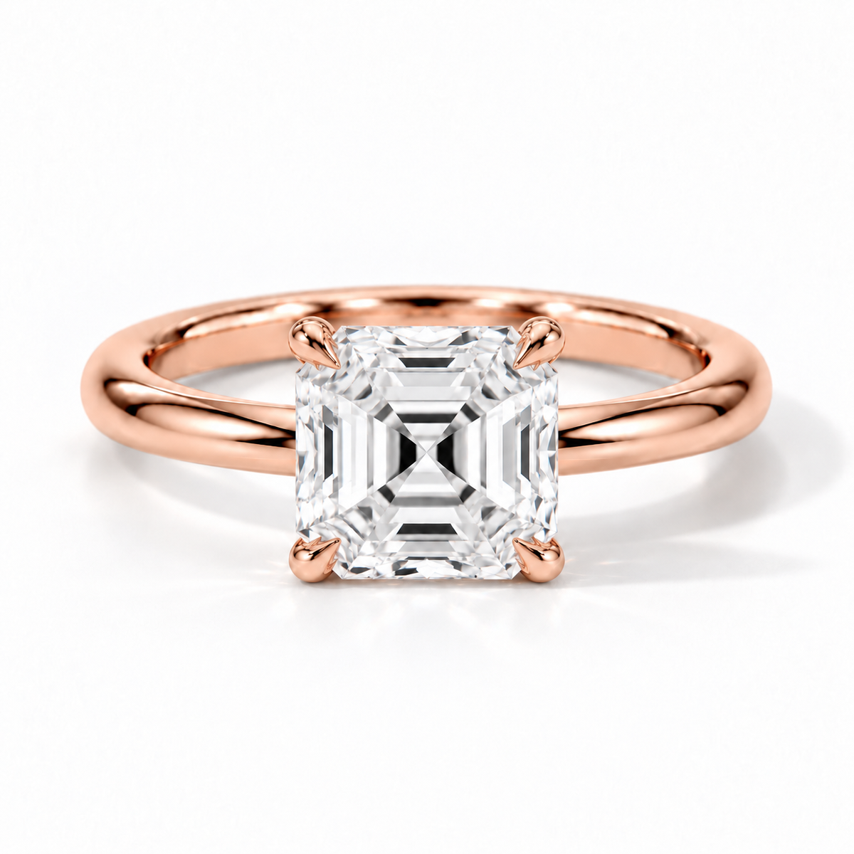Asscher Verlobungsring aus Roségold mit Labordiamant und flacher Fassung