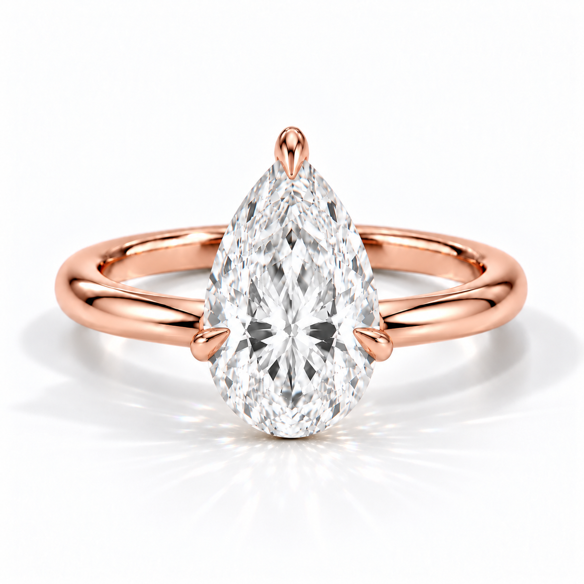 Tropfen Verlobungsring aus Roségold mit Labordiamant und flacher Fassung
