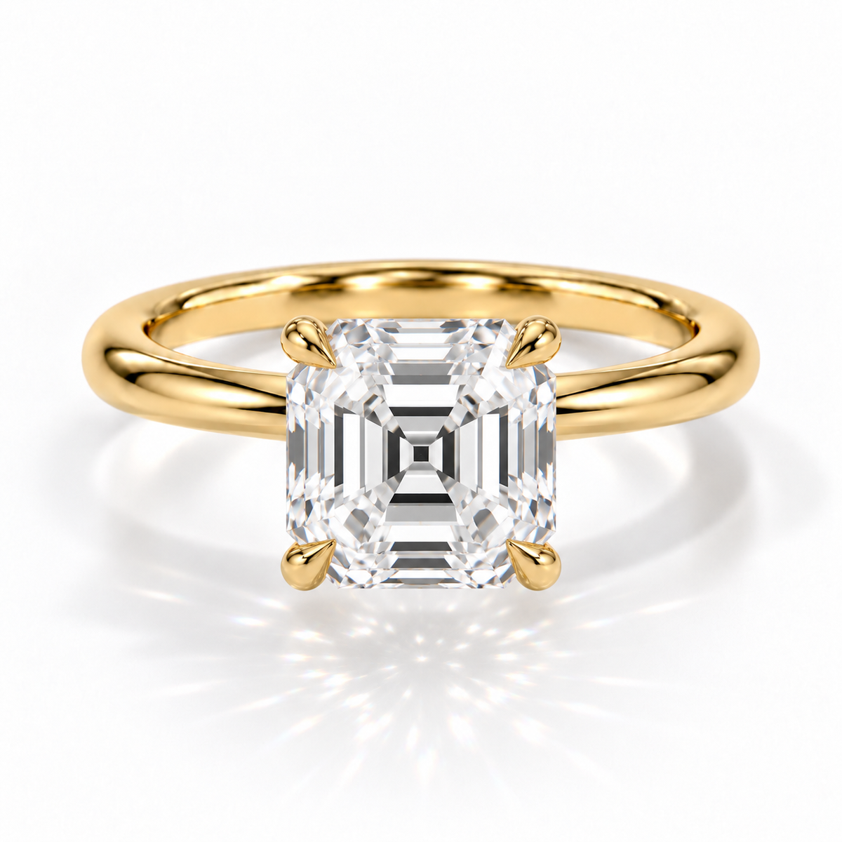 Asscher Solitär-Verlobungsring aus Gelbgold mit Labordiamant