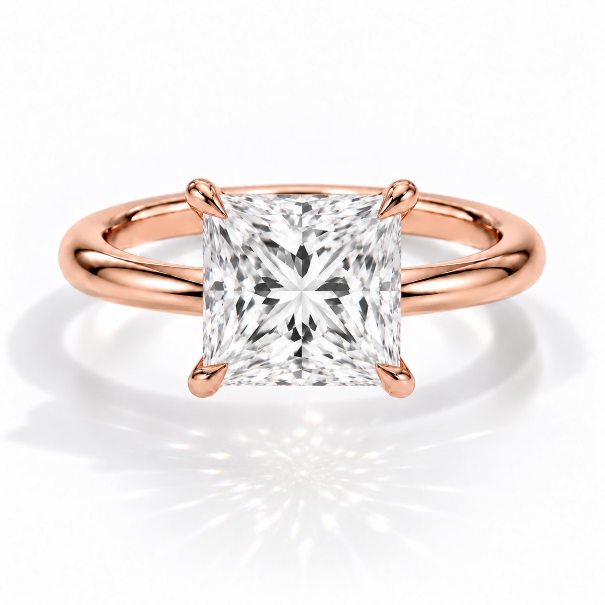 Princess-Cut Solitär-Verlobungsring aus Roségold mit Labordiamant