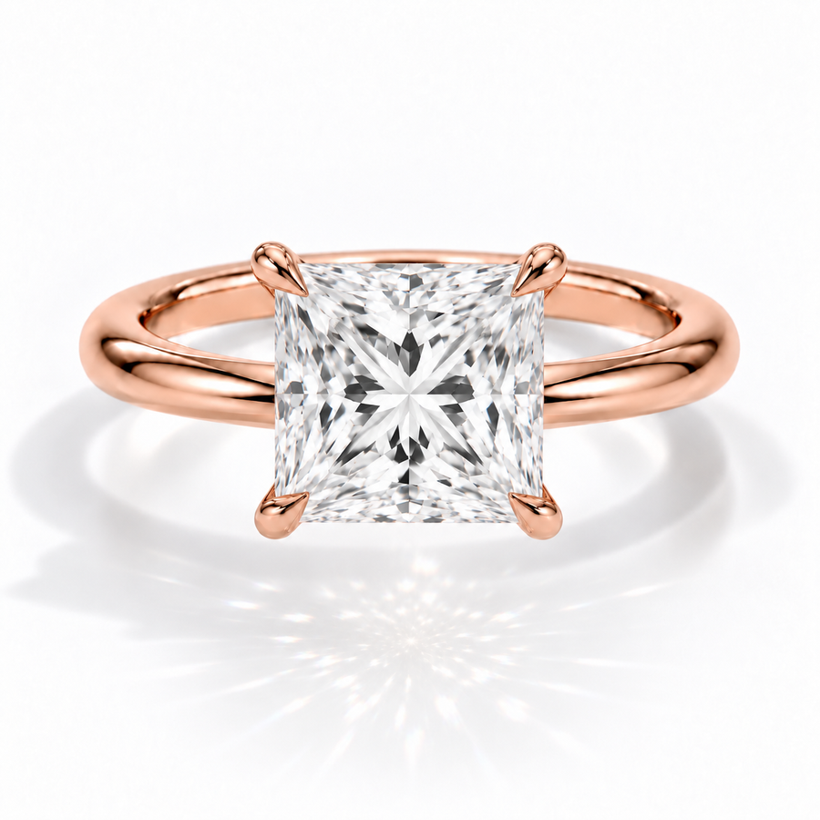 Princess-Cut Solitär-Verlobungsring aus Roségold mit Labordiamant