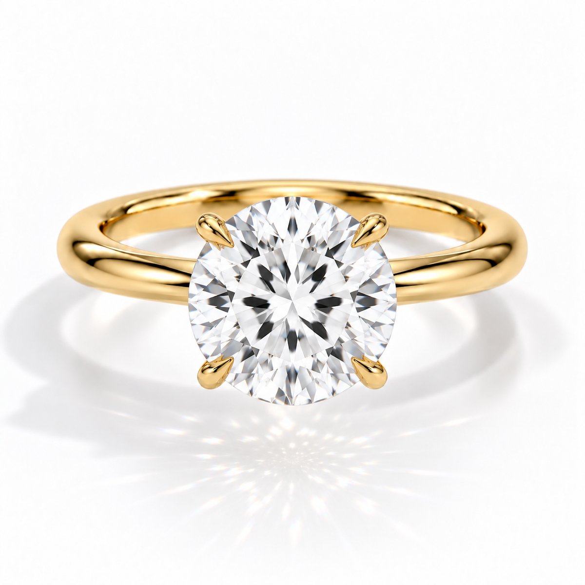 Runder Verlobungsring aus Gelbgold mit Labordiamant und Galerieschiene