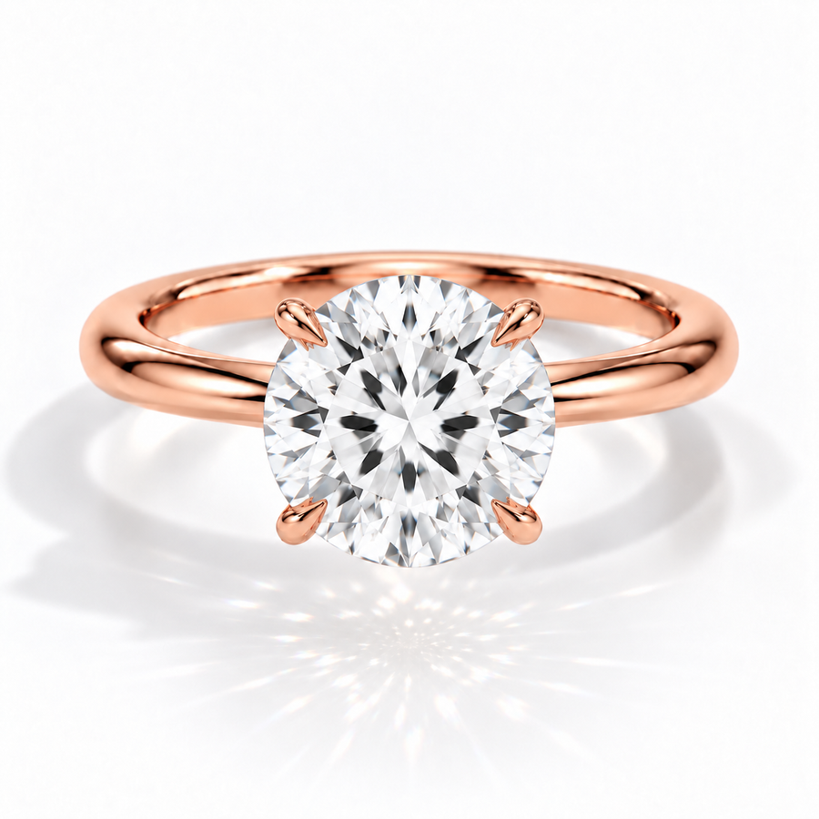 Runder Verlobungsring aus Roségold mit Labordiamant und Galerieschiene