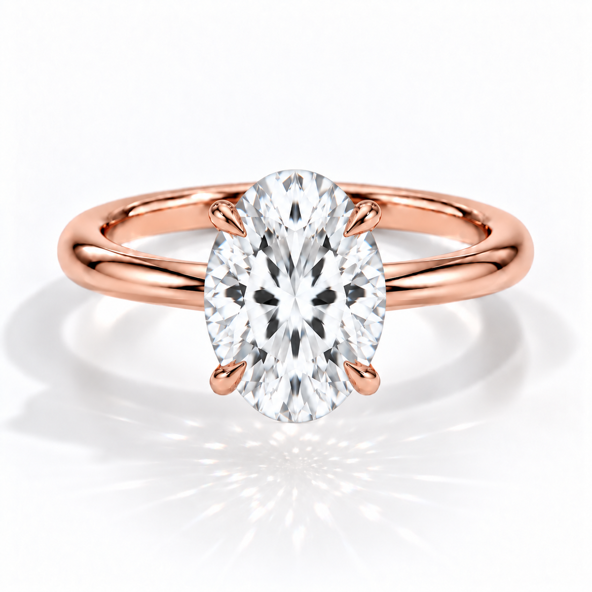 Ovaler Verlobungsring aus Roségold mit Labordiamant und Galerieschiene