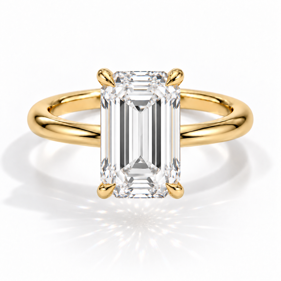 Emerald Verlobungsring aus Gelbgold mit Labordiamant und Galerieschiene