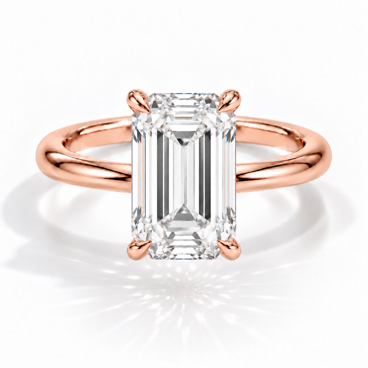 Emerald Verlobungsring aus Roségold mit Labordiamant und Galerieschiene