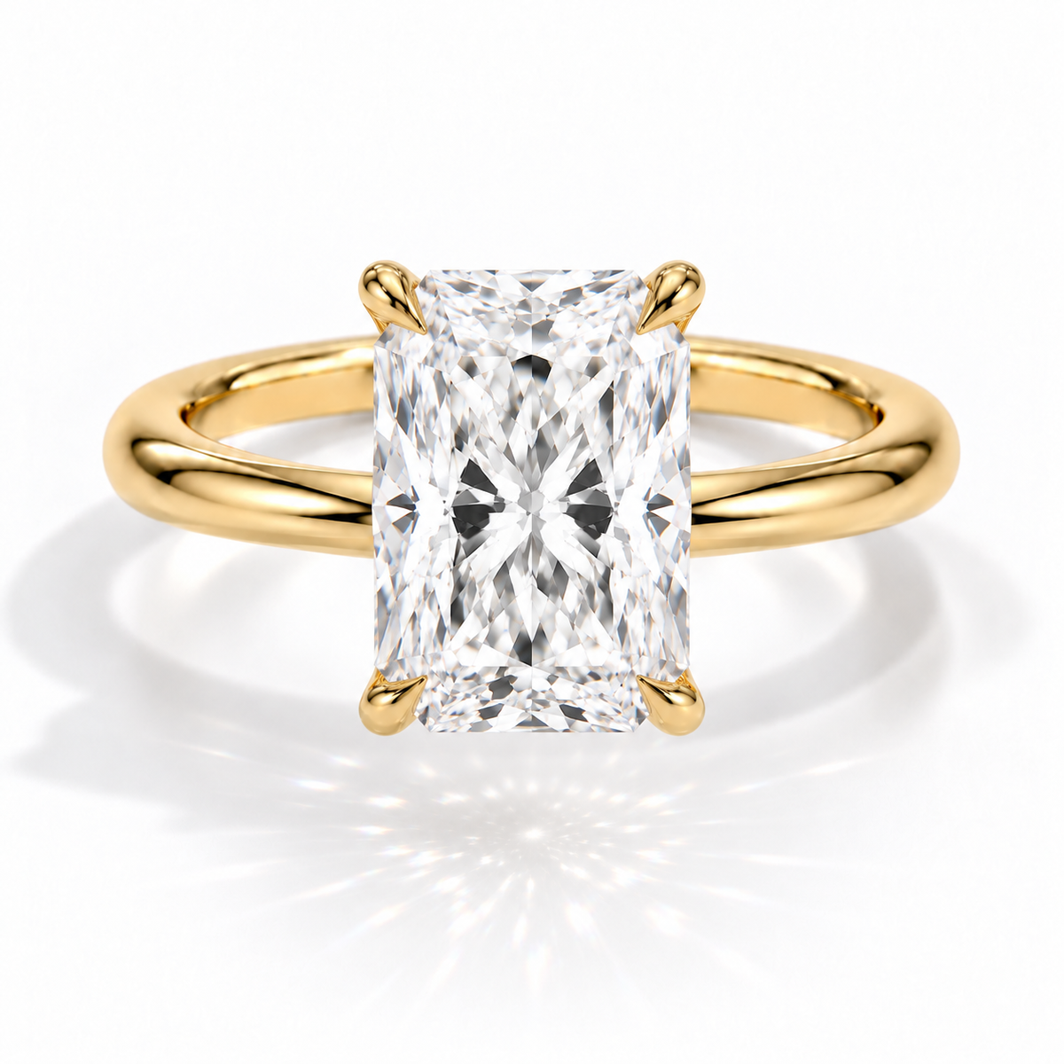 Radiant Verlobungsring aus Gelbgold mit Labordiamant und Galerieschiene