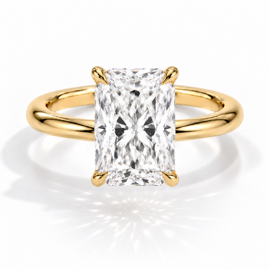 Radiant Verlobungsring aus Gelbgold mit Labordiamant und Galerieschiene