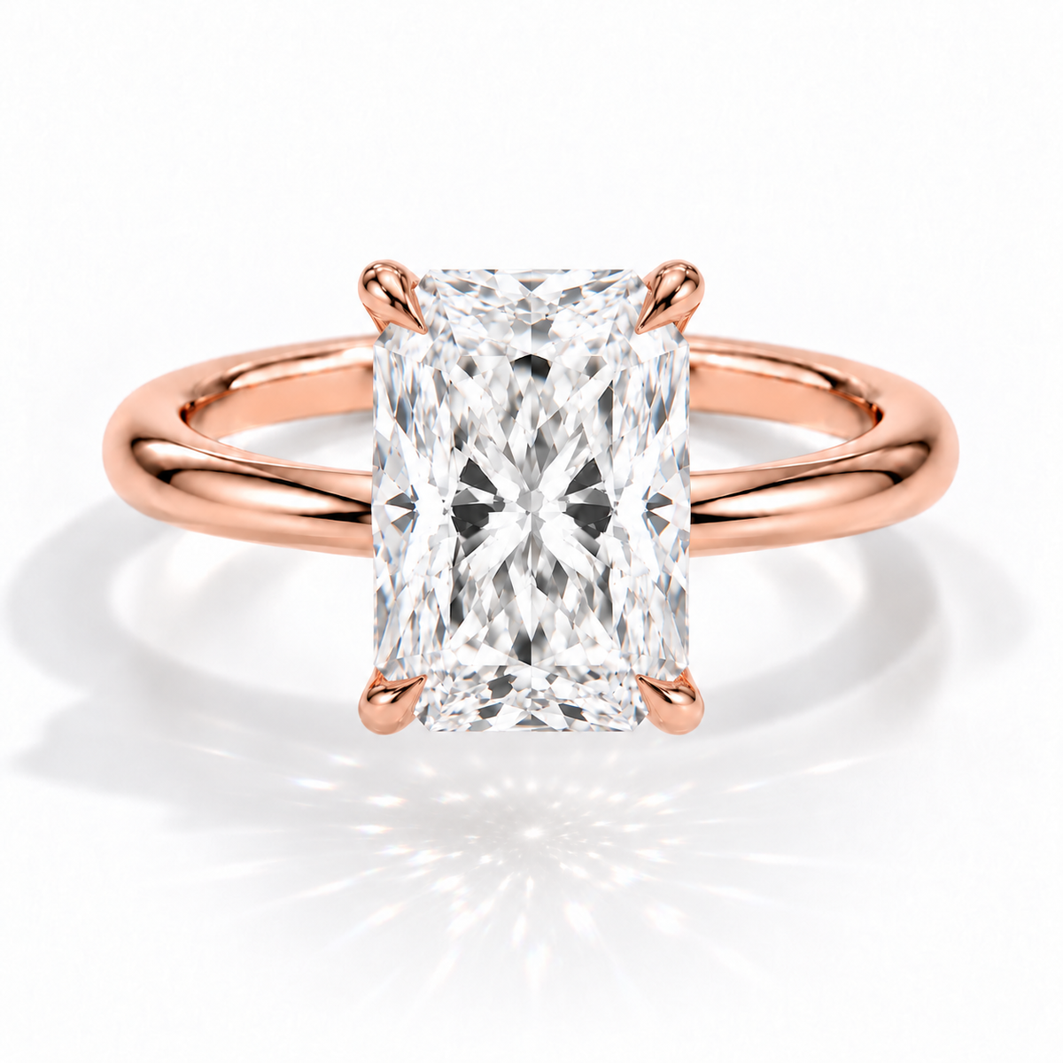 Radiant Verlobungsring aus Roségold mit Labordiamant und Galerieschiene