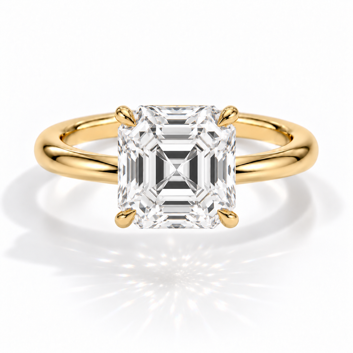Asscher Verlobungsring aus Gelbgold mit Labordiamant und Galerieschiene