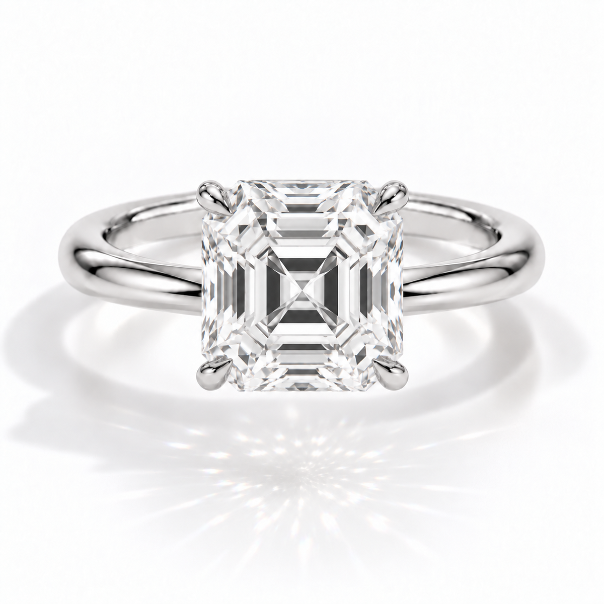 Asscher Verlobungsring aus Weißgold mit Labordiamant und Galerieschiene