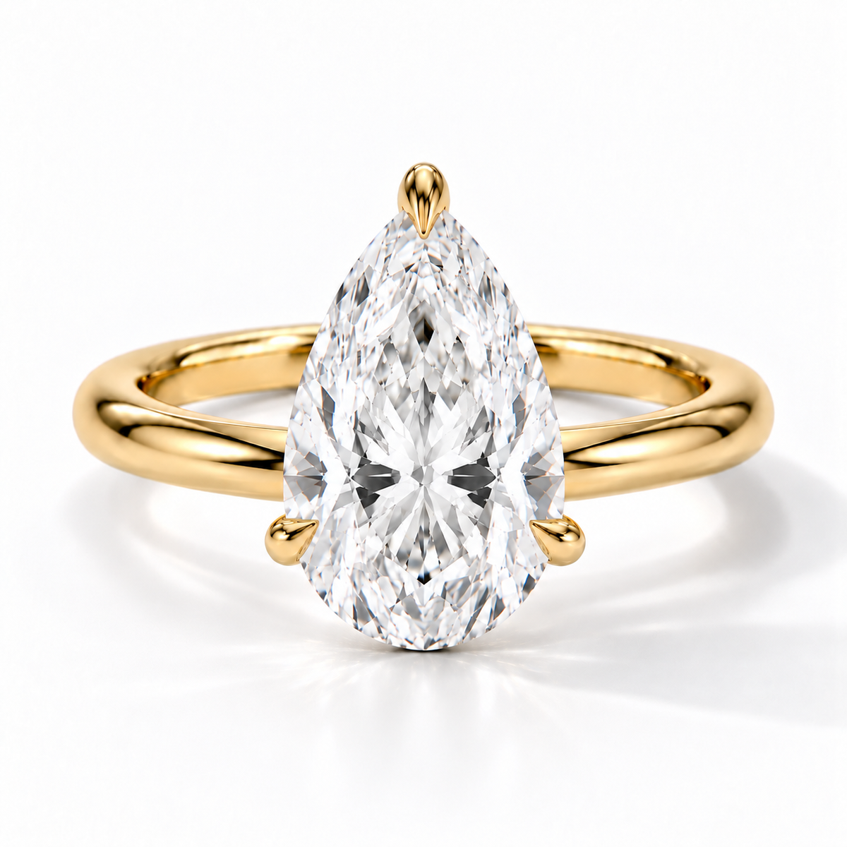 Tropfen Verlobungsring aus Gelbgold mit Labordiamant und Galerieschiene