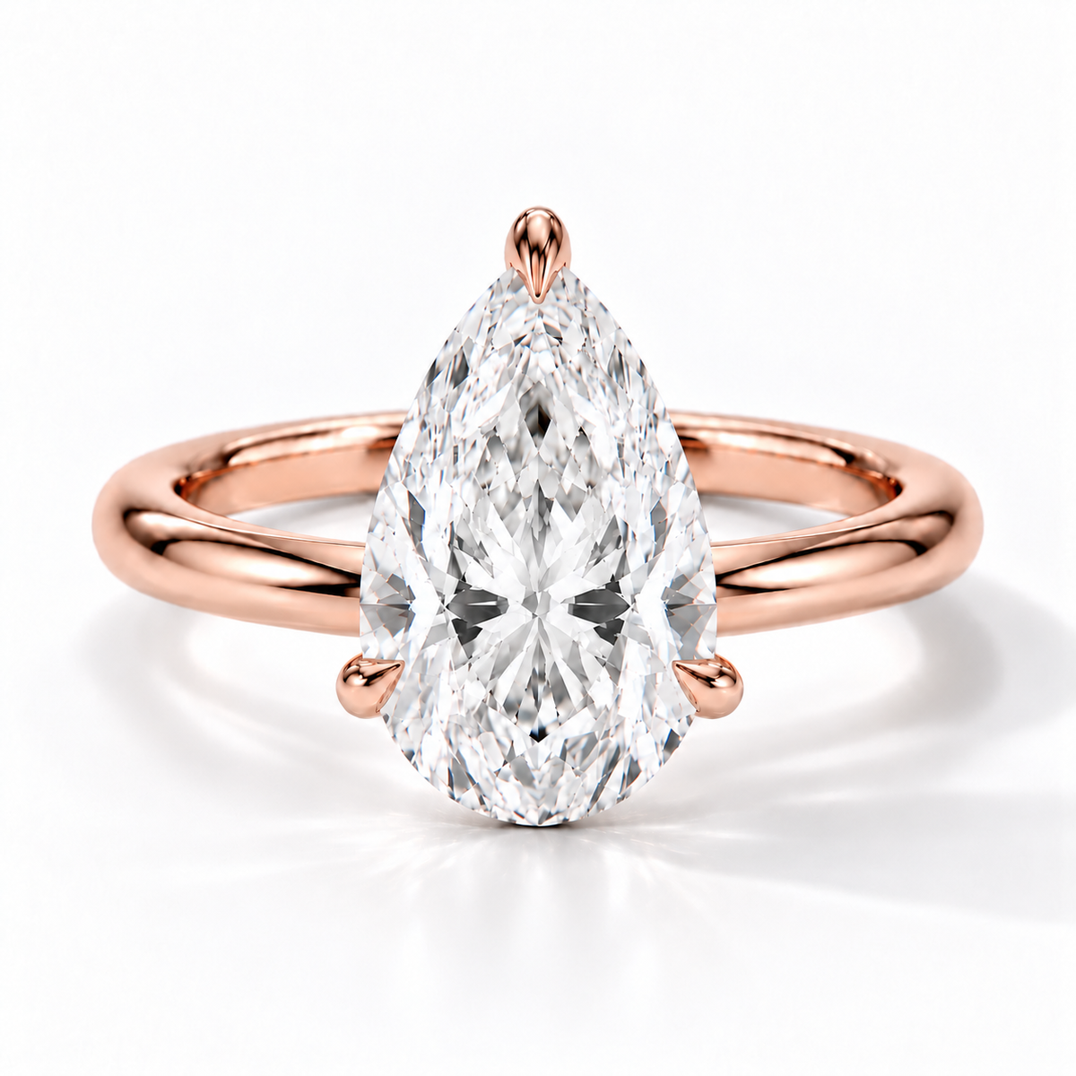 Tropfen Verlobungsring aus Roségold mit Labordiamant und Galerieschiene
