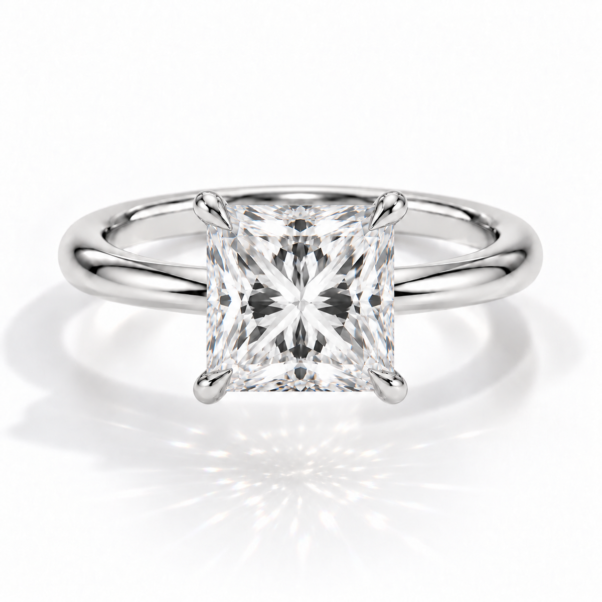 Princess-Cut Verlobungsring aus Weißgold mit Labordiamant und Galerieschiene