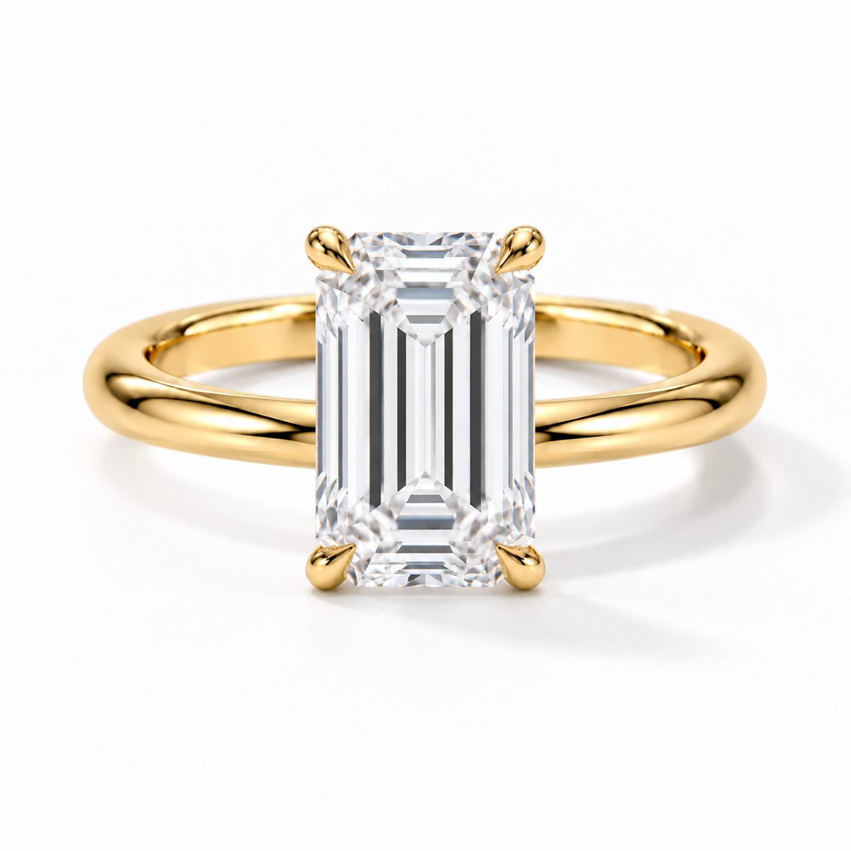 Emerald Verlobungsring aus Gelbgold mit Labordiamant und Hidden Halo und Galerieschiene