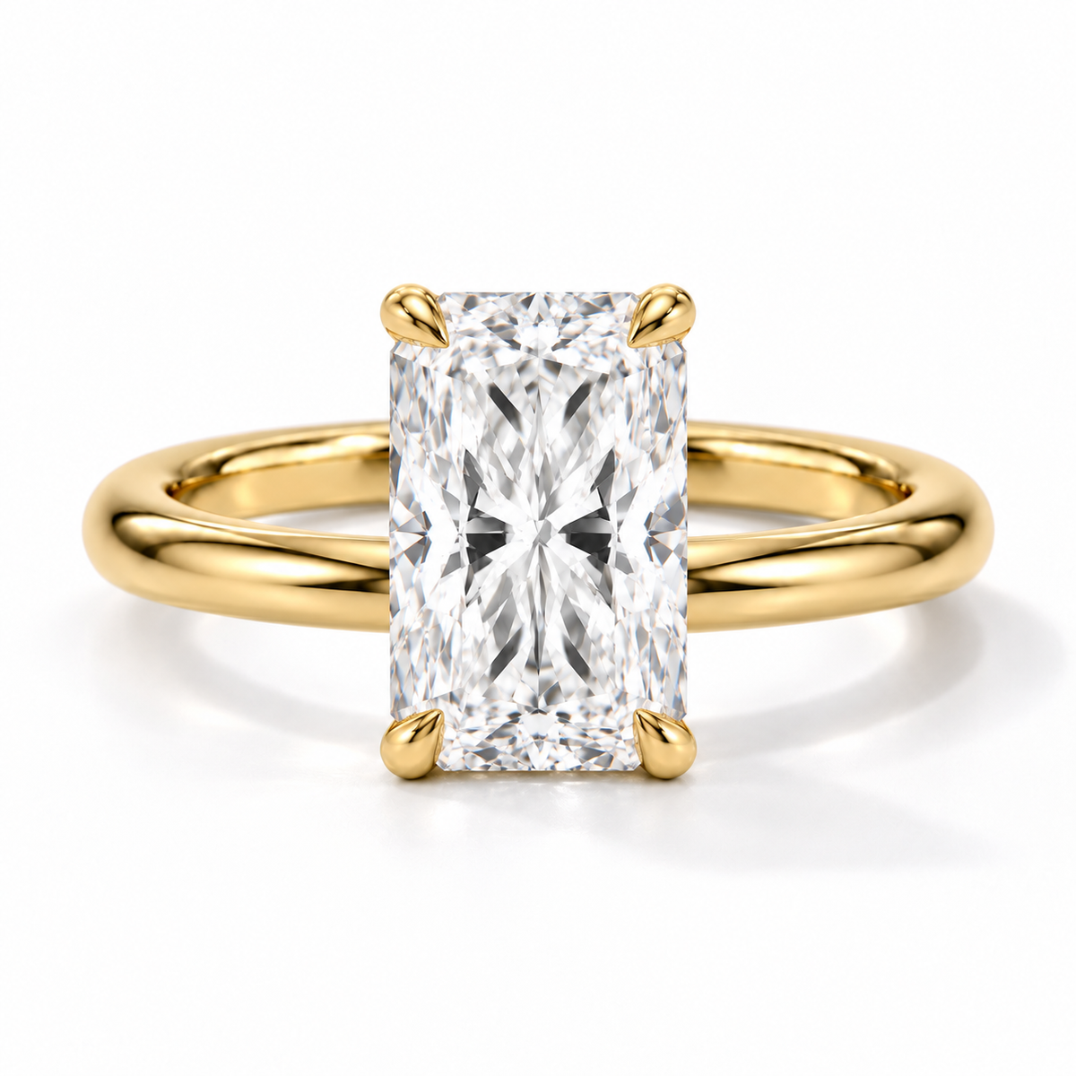 Radiant Verlobungsring aus Gelbgold mit Labordiamant und Hidden Halo und Galerieschiene