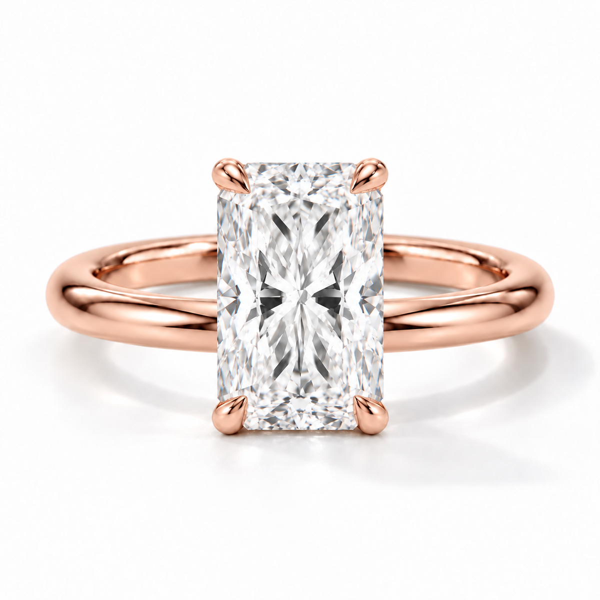 Radiant Verlobungsring aus Roségold mit Labordiamant und Hidden Halo und Galerieschiene