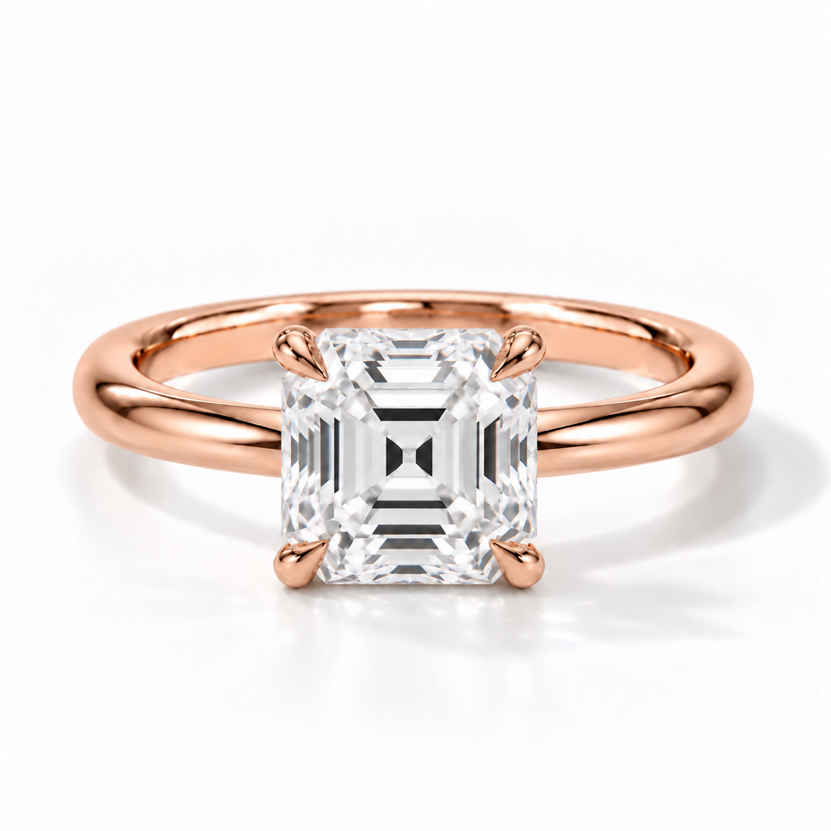 Asscher Verlobungsring aus Roségold mit Labordiamant und Hidden Halo und Galerieschiene
