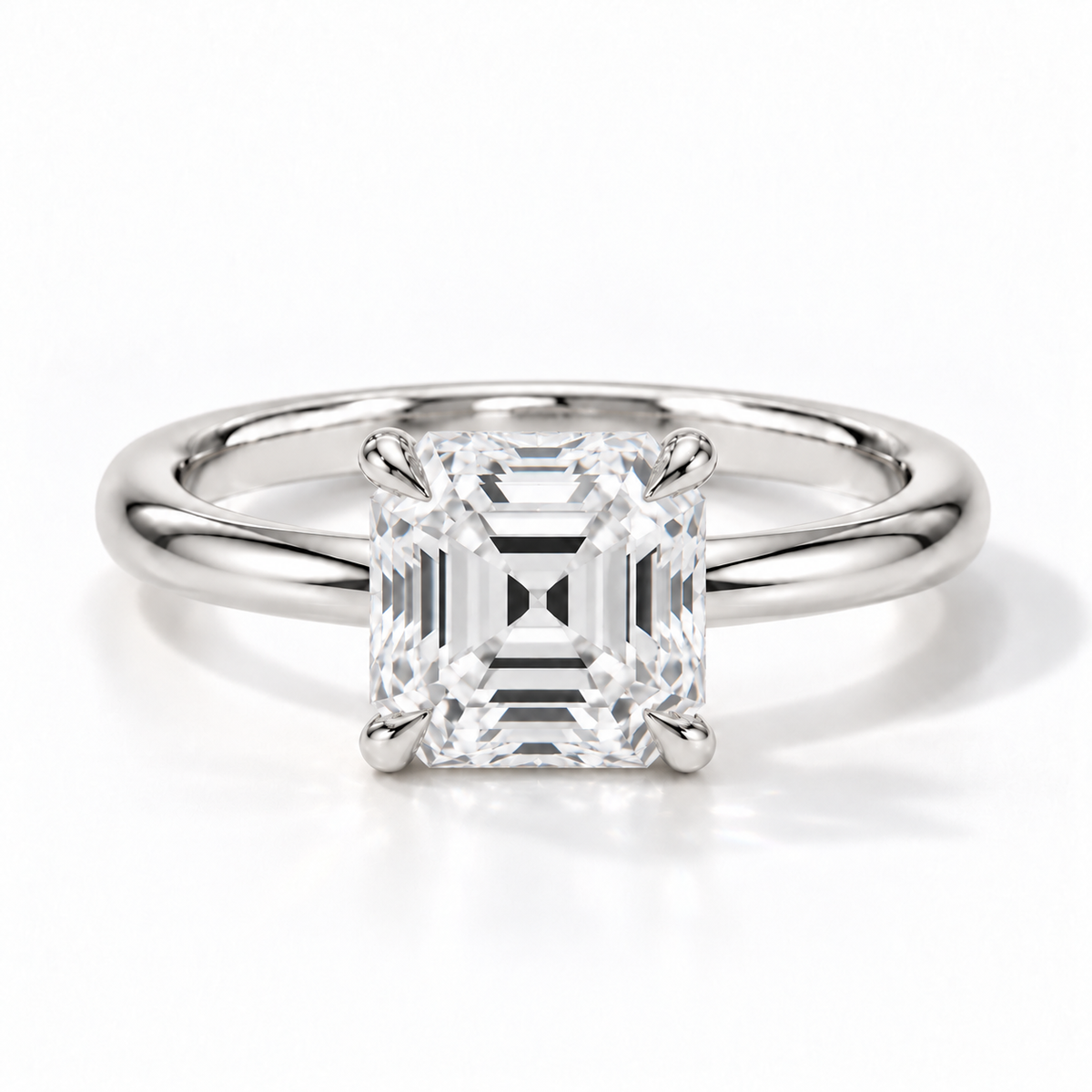 Asscher Verlobungsring aus Weißgold mit Labordiamant und Hidden Halo und Galerieschiene