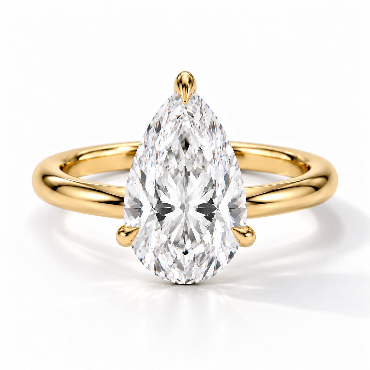 Tropfen Verlobungsring aus Gelbgold mit Labordiamant und Hidden Halo und Galerieschiene