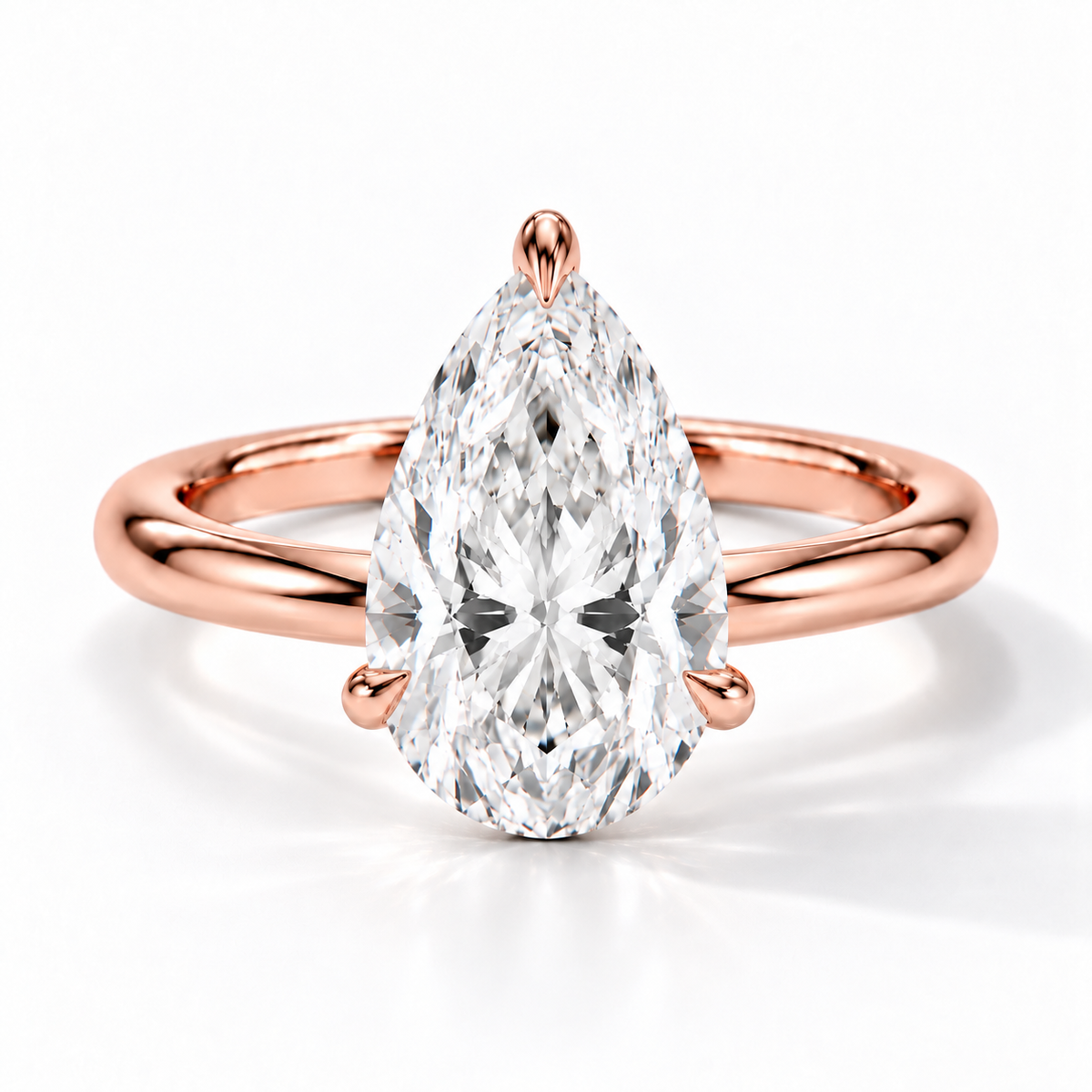 Tropfen Verlobungsring aus Roségold mit Labordiamant und Hidden Halo und Galerieschiene