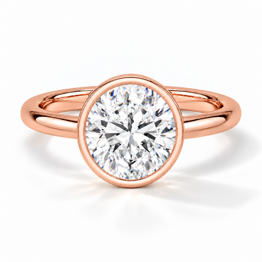 Runder Bezel-Verlobungsring aus Roségold mit Labordiamant