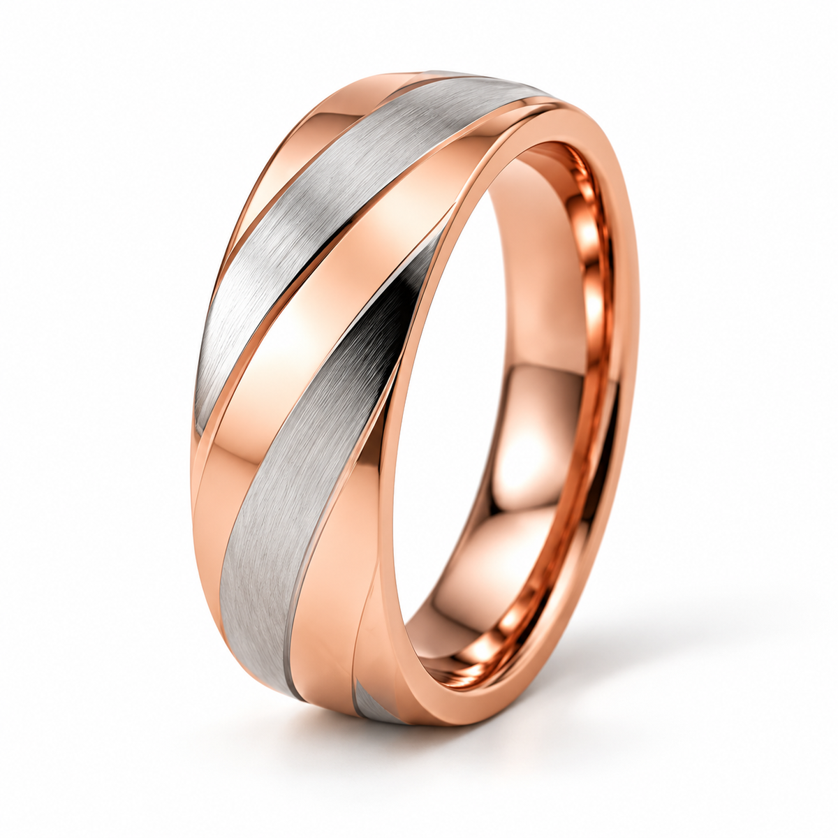 Emilio Herren-Ehering Bicolor Roségold und Weißgold – Dreiviertelansicht auf weißem Hintergrund