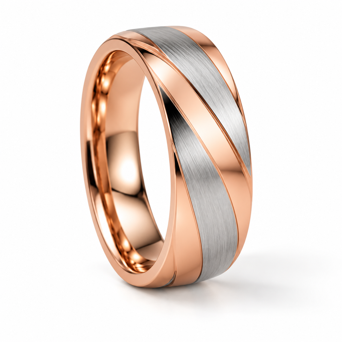 Emilio Herren-Ehering Bicolor Roségold und Weißgold – gegenüberliegende Ansicht auf weißem Hintergrund