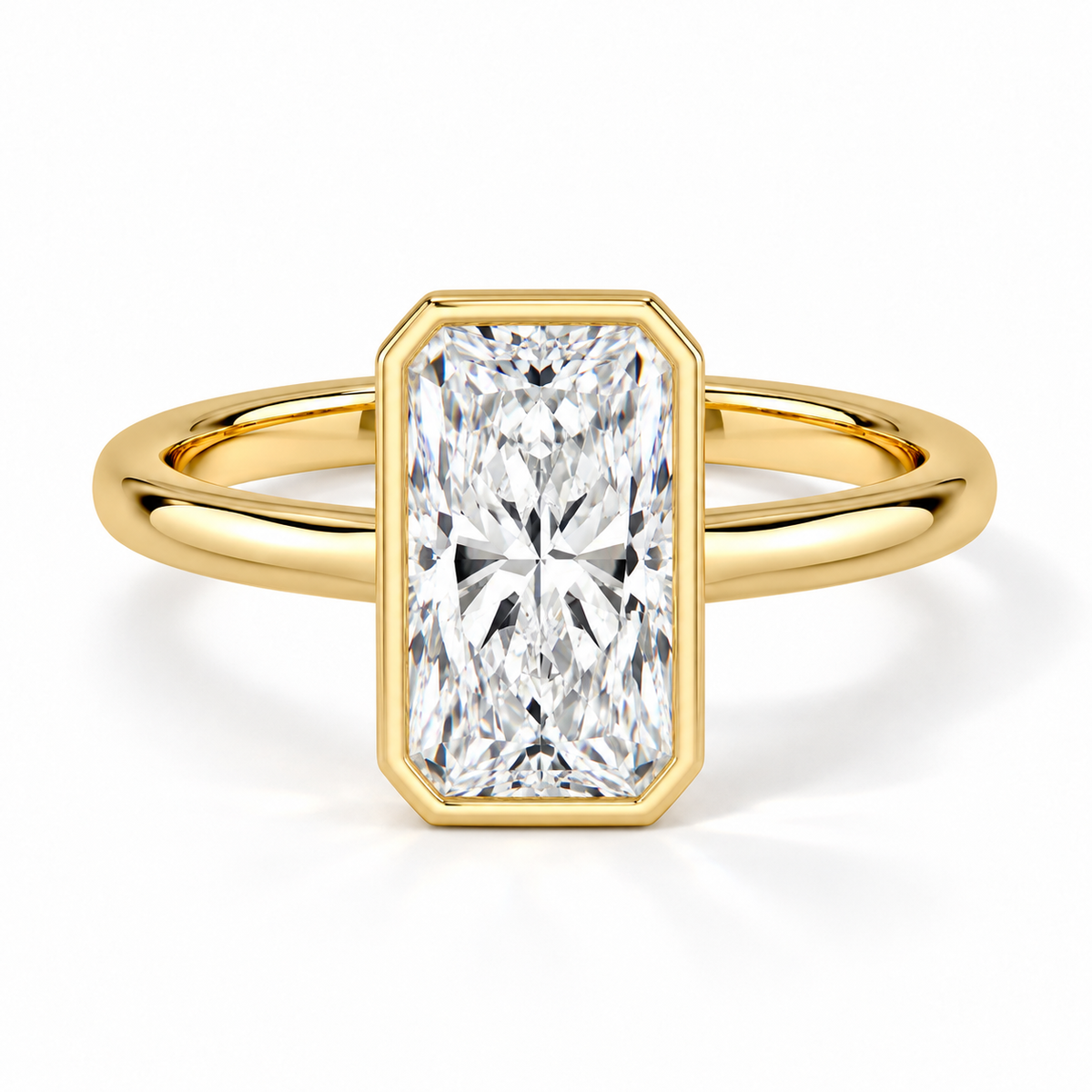 Radiant Bezel-Verlobungsring aus Gelbgold mit Labordiamant
