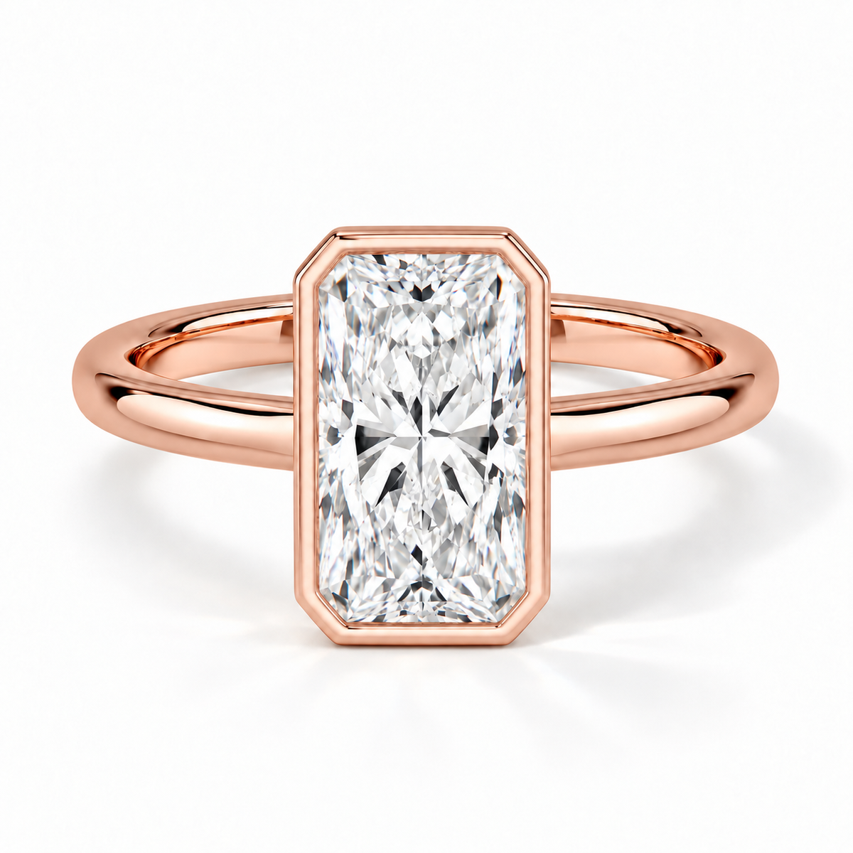 Radiant Bezel-Verlobungsring aus Roségold mit Labordiamant