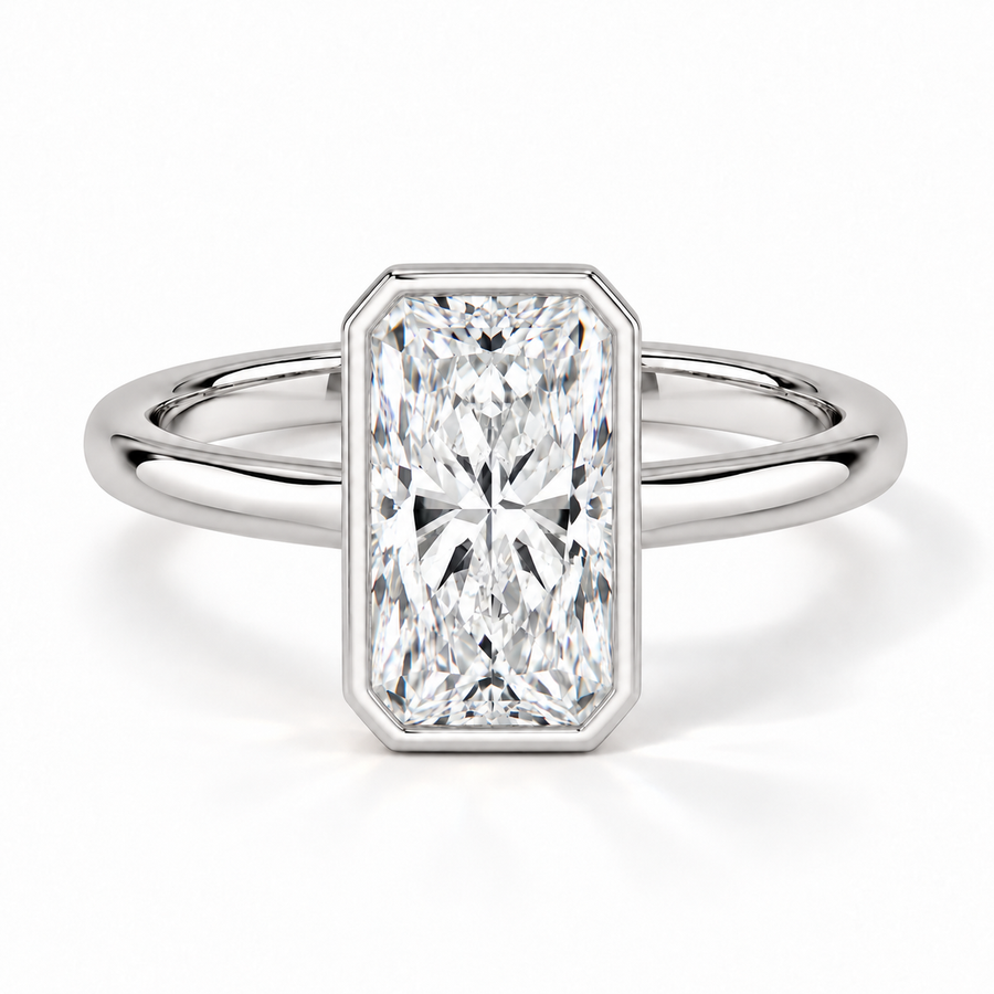 Radiant Bezel-Verlobungsring aus Weißgold mit Labordiamant