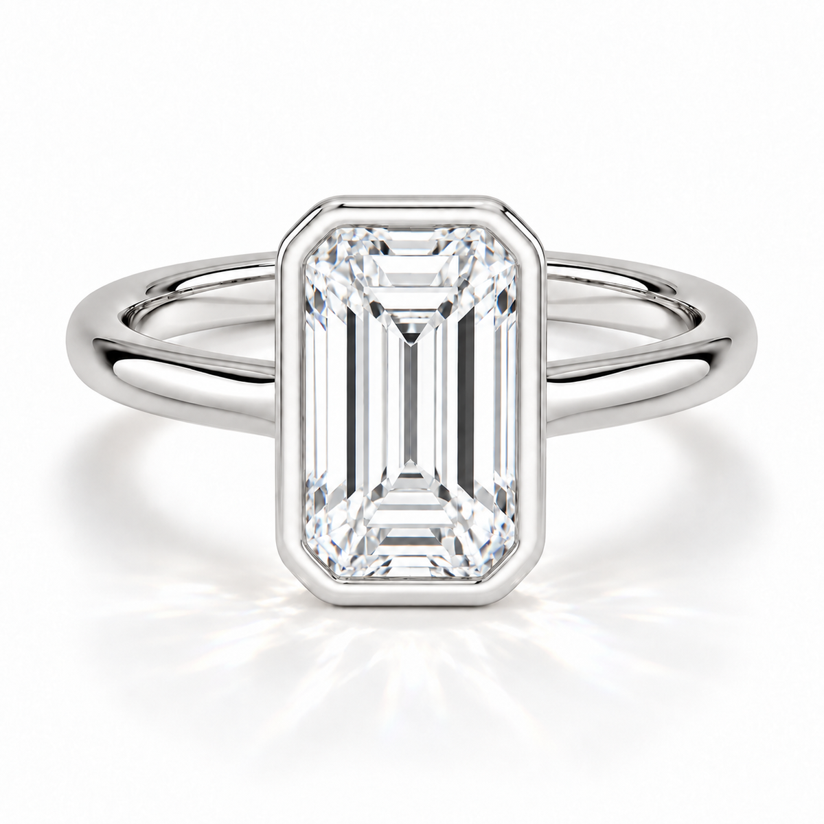 Emerald Bezel-Verlobungsring aus Weißgold mit Labordiamant