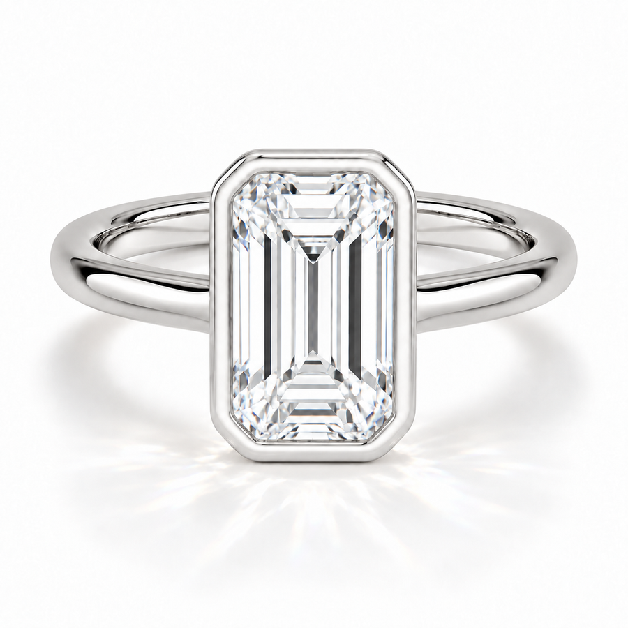 Emerald Bezel-Verlobungsring aus Weißgold mit Labordiamant