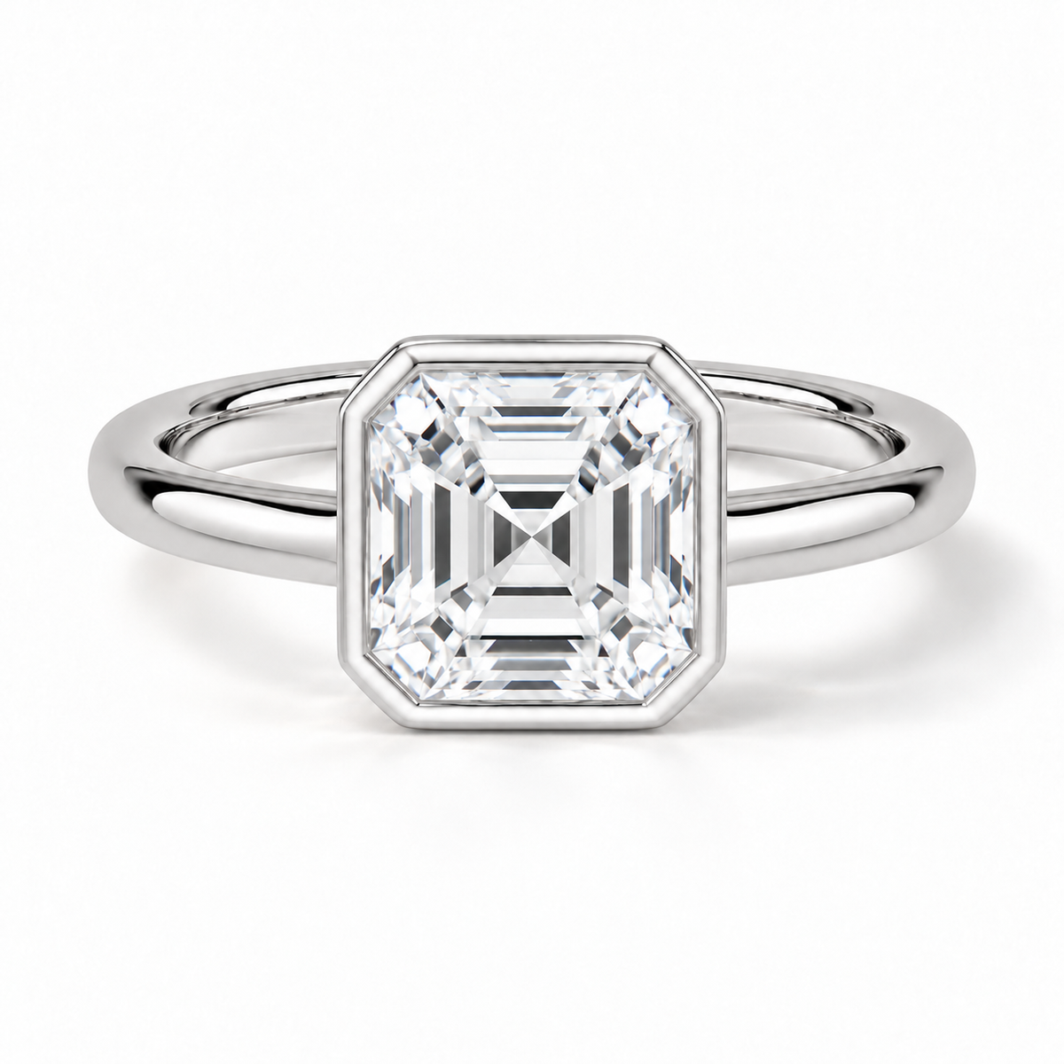 Asscher Bezel-Verlobungsring aus Weißgold mit Labordiamant