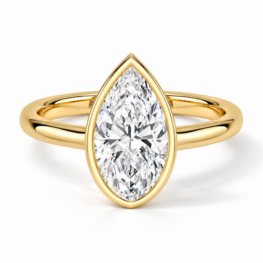 Tropfen Bezel-Verlobungsring aus Gelbgold mit Labordiamant