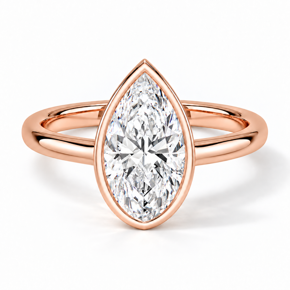 Tropfen Bezel-Verlobungsring aus Roségold mit Labordiamant