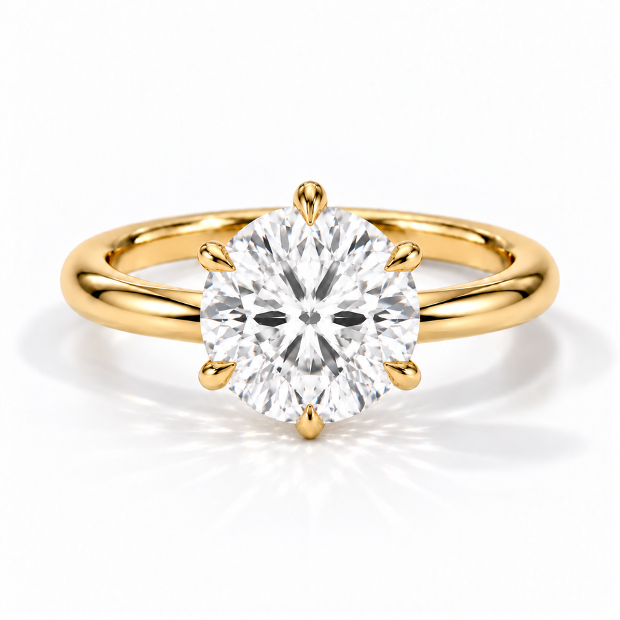 Runder Verlobungsring aus Gelbgold mit Labordiamant und Tulpenfassung
