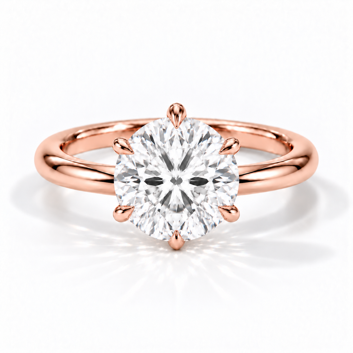 Runder Verlobungsring aus Roségold mit Labordiamant und Tulpenfassung